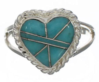 Genuine Sterling Silver Turquoise Heart Ring Size 7-1/2 EX42127